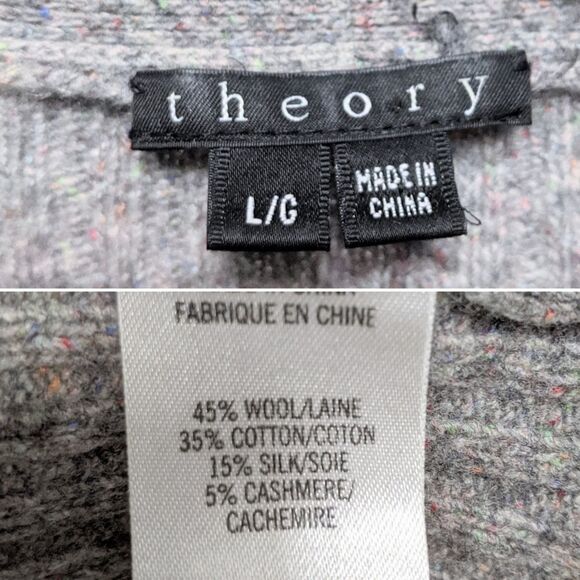THEORY Zacharia Woodstock Cashmere Wool Cardigan L - Picture 6 of 9